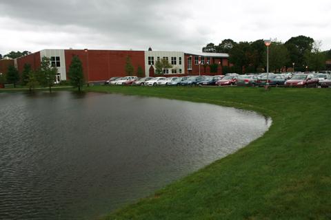 The Quinnipiac soccer field was flooded yesterday after Hurricane Irene came through Hamden. Charlotte Greene/Chronicle