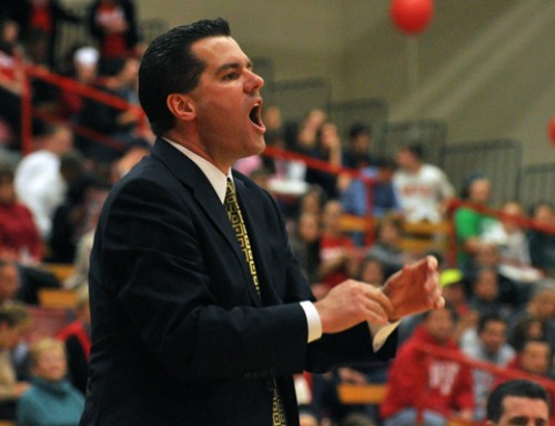 Sacred Heart 78, Quinnipiac 75 Quinnipiac head coach Tom Moore yells in the second half of Quinnipiac's game vs. Sacred Heart Thursday night.