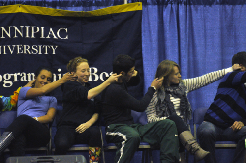 Quinnipiac gets hypnotizedQuinnipiac students get hypnotized by Sailesh Monday night in Burt Kahn Court.