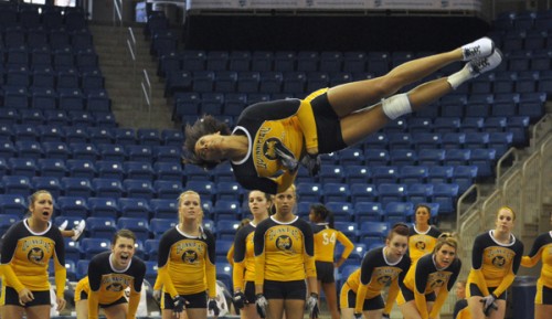 Maryland 284.540, Quinnipiac 274.855Quinnipiac's Erin Trotman does a flip in Saturday's meet vs. Maryland.