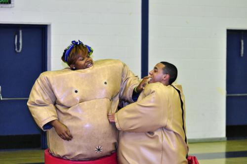<h3>Sumo for Kumo</h3>Quinnipiac students Thursday at Burt Khan wrestling during Sumo for Kumo.