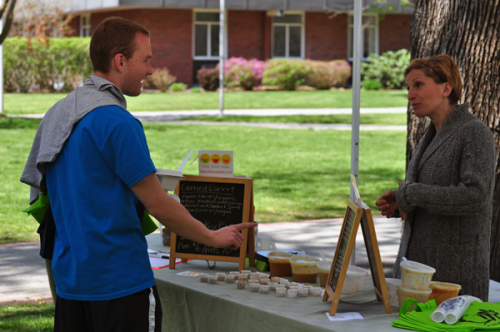 Earth Day FairA Quinnipiac student at the farmers market, Thursday outside of Burt Kahn during the Earth Day fair.