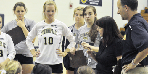 FILE: In this photo from Sept. 11, 2010, former head coach Robin Lamott Sparks talks to the volleyball team during a game.