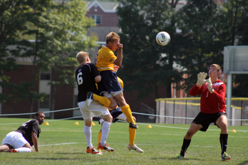 Quinnipiac's Philip Suprise scores a goal during Sunday's game vs. Lafayette.