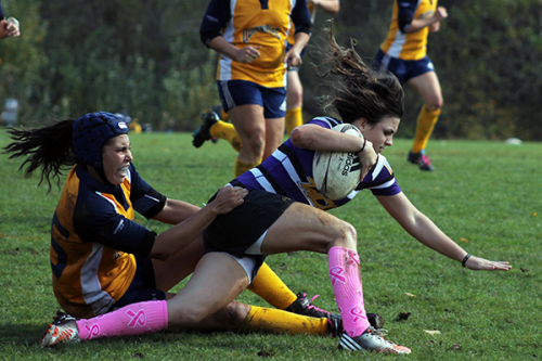Quinnipiac's Katie Wood makes a tackle during Saturday's game.