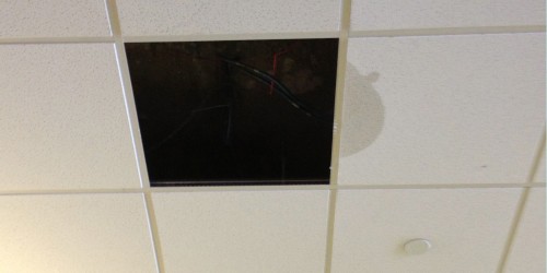 Ceiling tiles in the Carl Hansen Student Center are leaking and dropping due to the excess of snow on the roof.