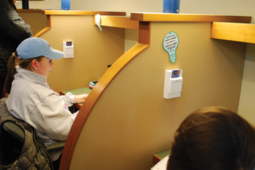 Recently the university constructed Q-card activated lamps in the Arnold Bernhard Library cubicles.
