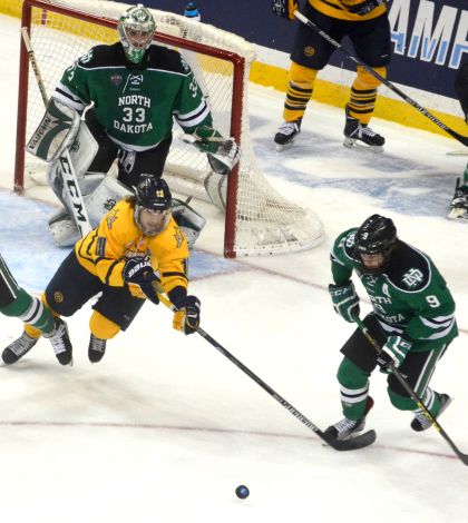 North Dakota’s strong first line proves too much for slow-starting Bobcats in national championship