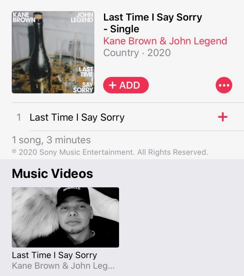 John Legend and Kane Browns single, Last Time I Say Sorry, was released on March 27.