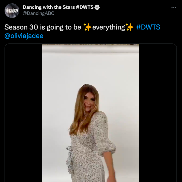 The Dancing with the Stars Twitter announced that Olivia Jade Gianulli would be a contestant of its season 30 cast on Sept. 8. Screenshot from Twitter @DancingABC