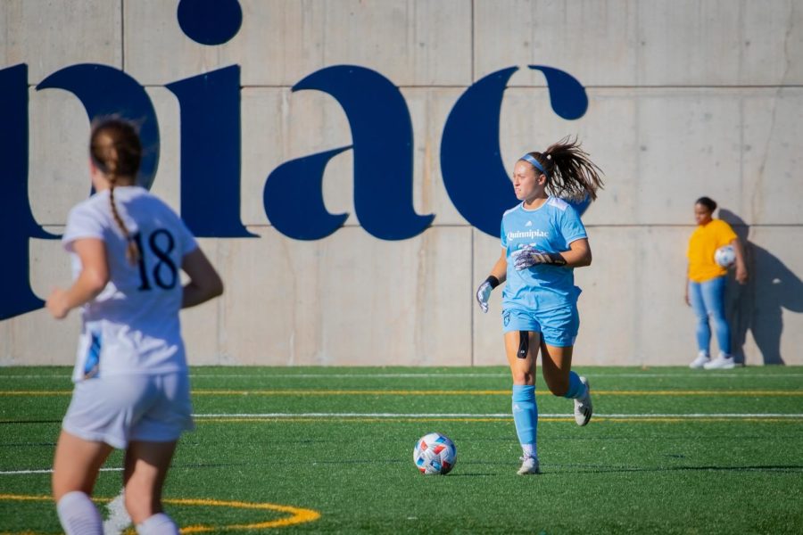 Sophomore goalkeeper Sofia Lospinoso leads the MAAC in goals against average (.445). Photo from