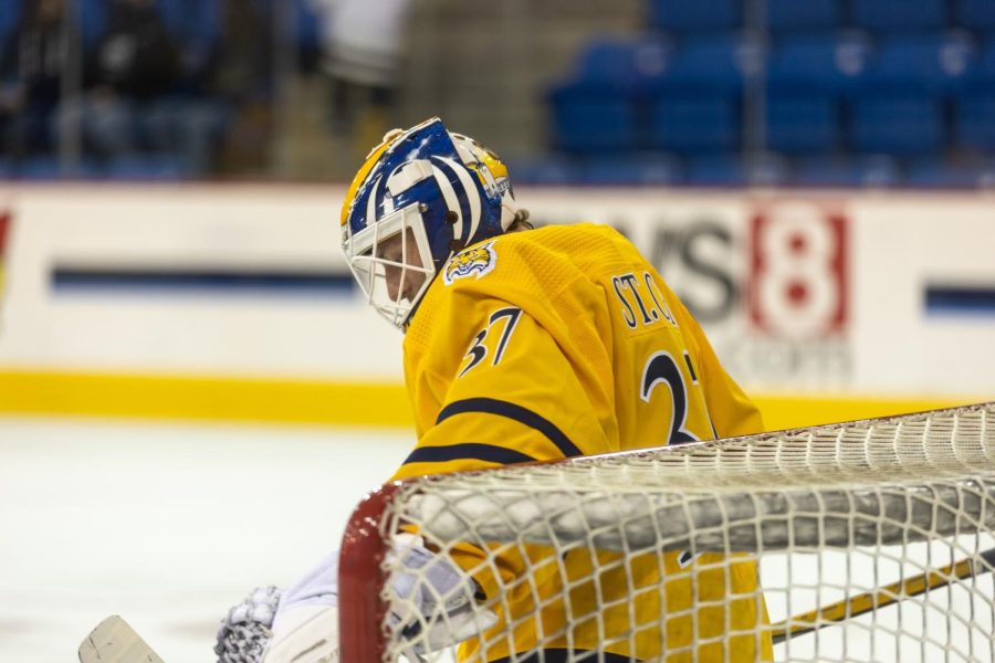 Graduate student goaltender Dylan St. Cyr has allowed 10 goals in six starts this year. Photo from