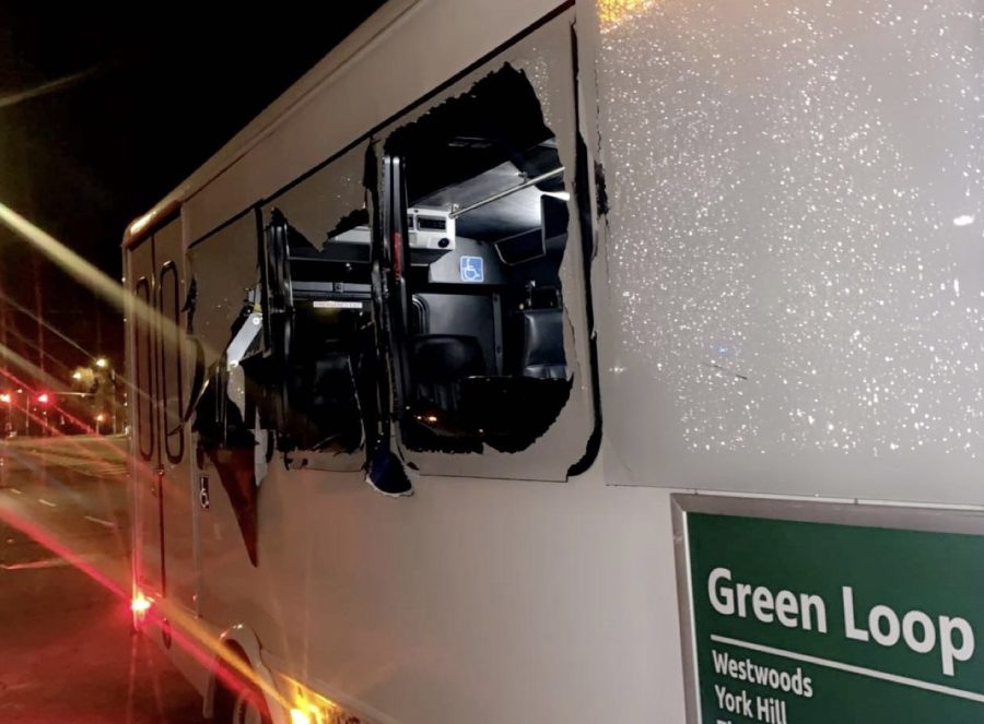 All four windows on the right side of the university-affiliated shuttle shattered in the crash.