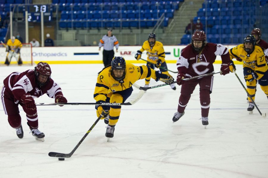 No. 7 Quinnipiac fell to the visiting Colgate Raiders on a snowy Friday night.
