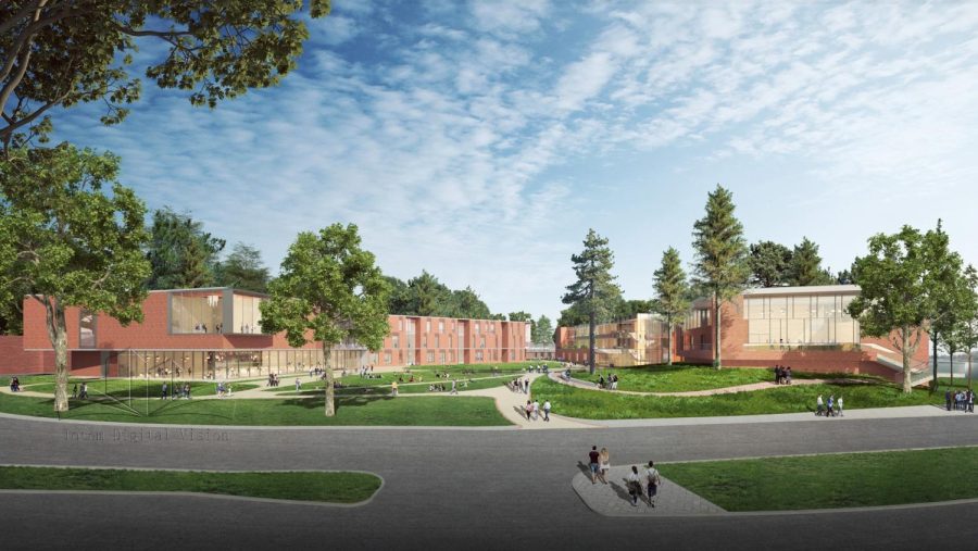 A rendering of the South Quad shows the proposed blueprint for the three new buildings Quinnipiac University plans to build by 2024.