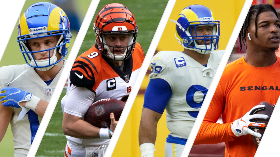 (From left to right) Cooper Kupp, Joe Burrow, Aaron Donald and JaMarr Chase will headline Super Bowl 56 on Sunday, February 12. (Images by All-Pro Reels/Flickr)