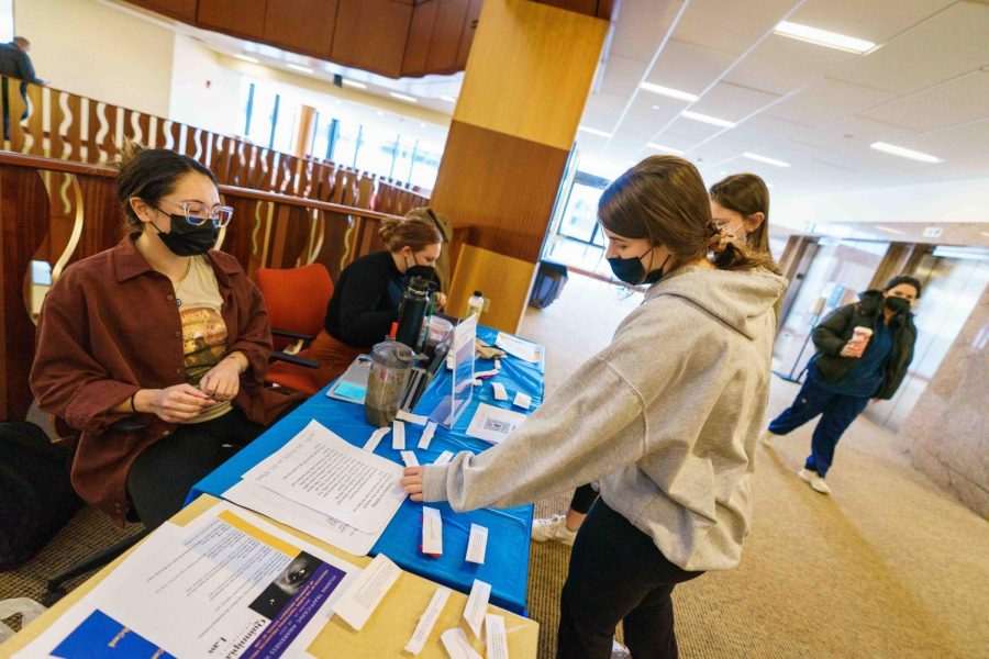 Members of Quinnipiac University’s Human Trafficking Prevention Project held an informational tabling in the School of Law during its annual awareness week.