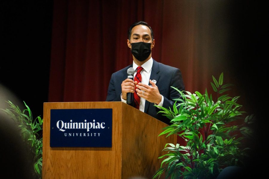 Former Housing and Urban Development Secretary Julián Castro answered questions from audience members at Quinnipiac University Feb. 24.