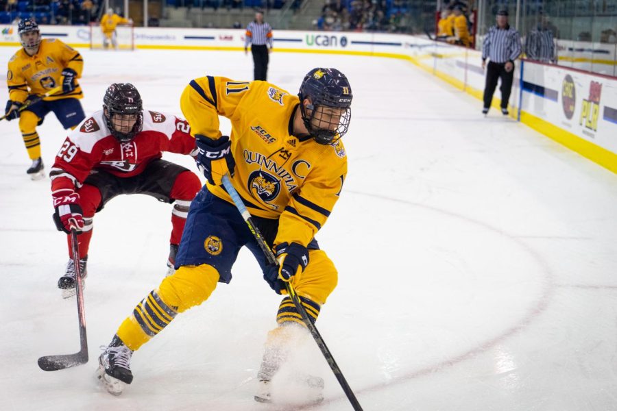 Captain and forward Wyatt Bongiovanni is one of two seniors yet to announce if they’re returning to QU.
