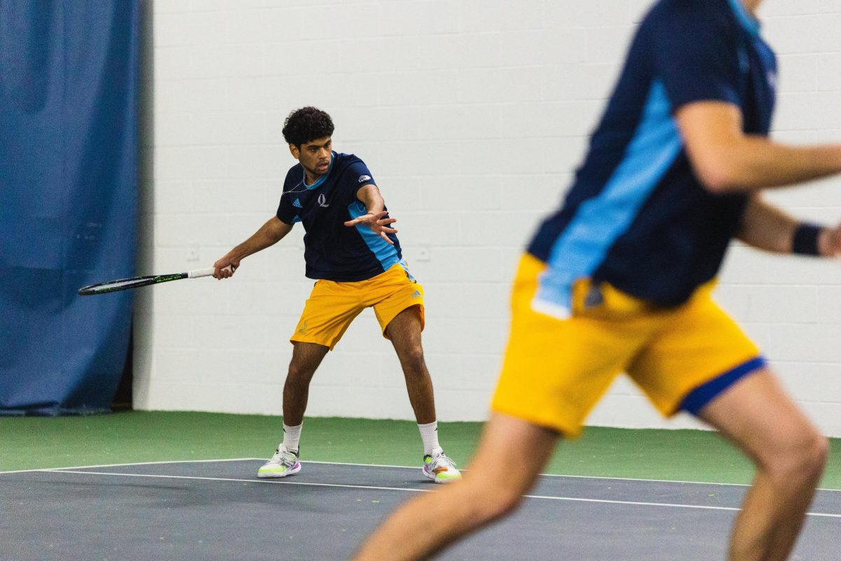 Senior Shaurya Sood prepares to return in a match against Merrimack on Jan. 28, 2023.