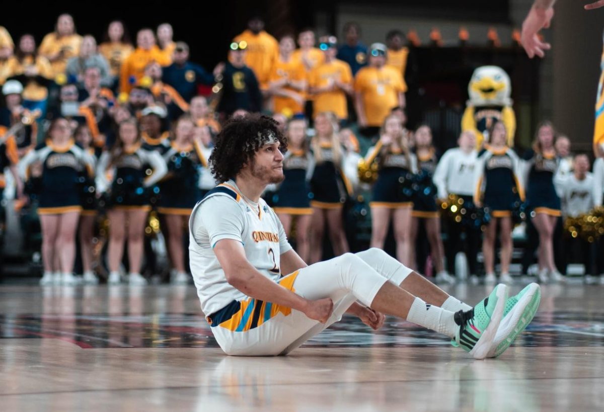 Graduate guard Matt Balanc reacts after a three-point shot against Canisius on March 13. 