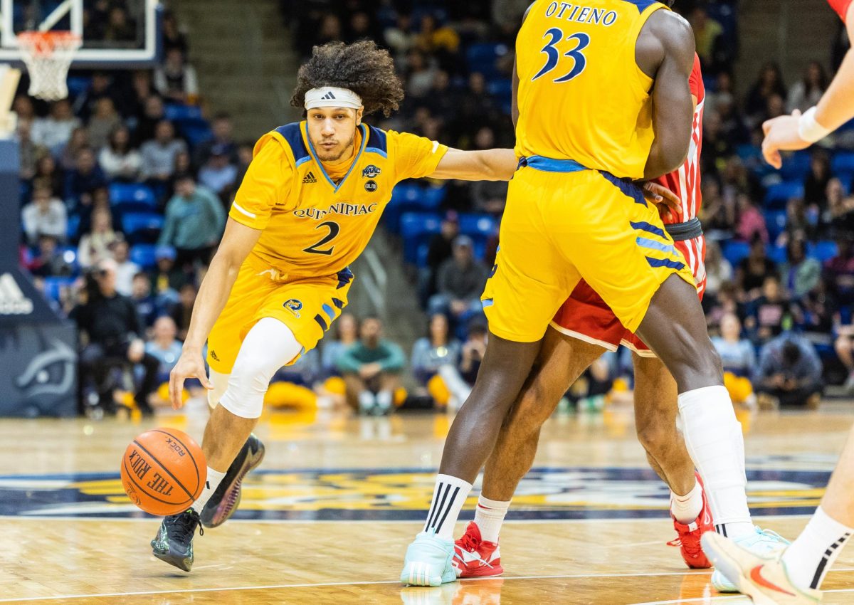 Graduate student guard Matt Balanc drives to the rim against Fairfield on Feb. 23, 2024. 