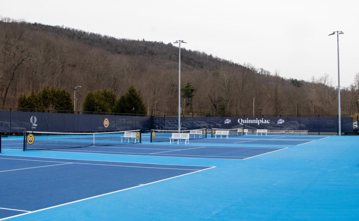 The Quinnipiac men’s tennis team debuted the newly installed courts in North Lot with a 6-1 win over Holy Cross on March 12.