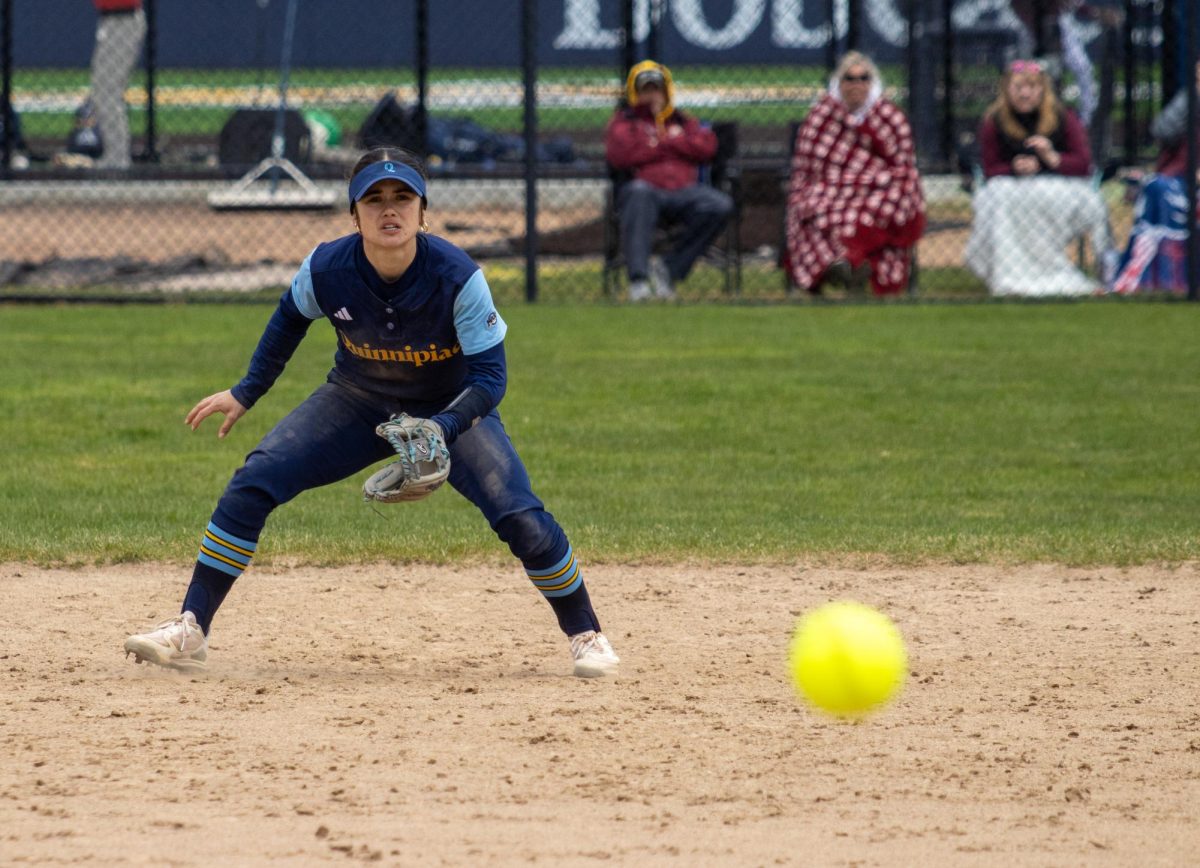 Sophomore infielder Sophia Vega fields a ground ball during a 2-1 win against Iona on April 7.