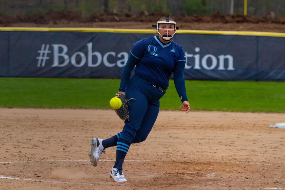 Junior Sydney Horan pitches in a game against Sacred Heart on April 17.