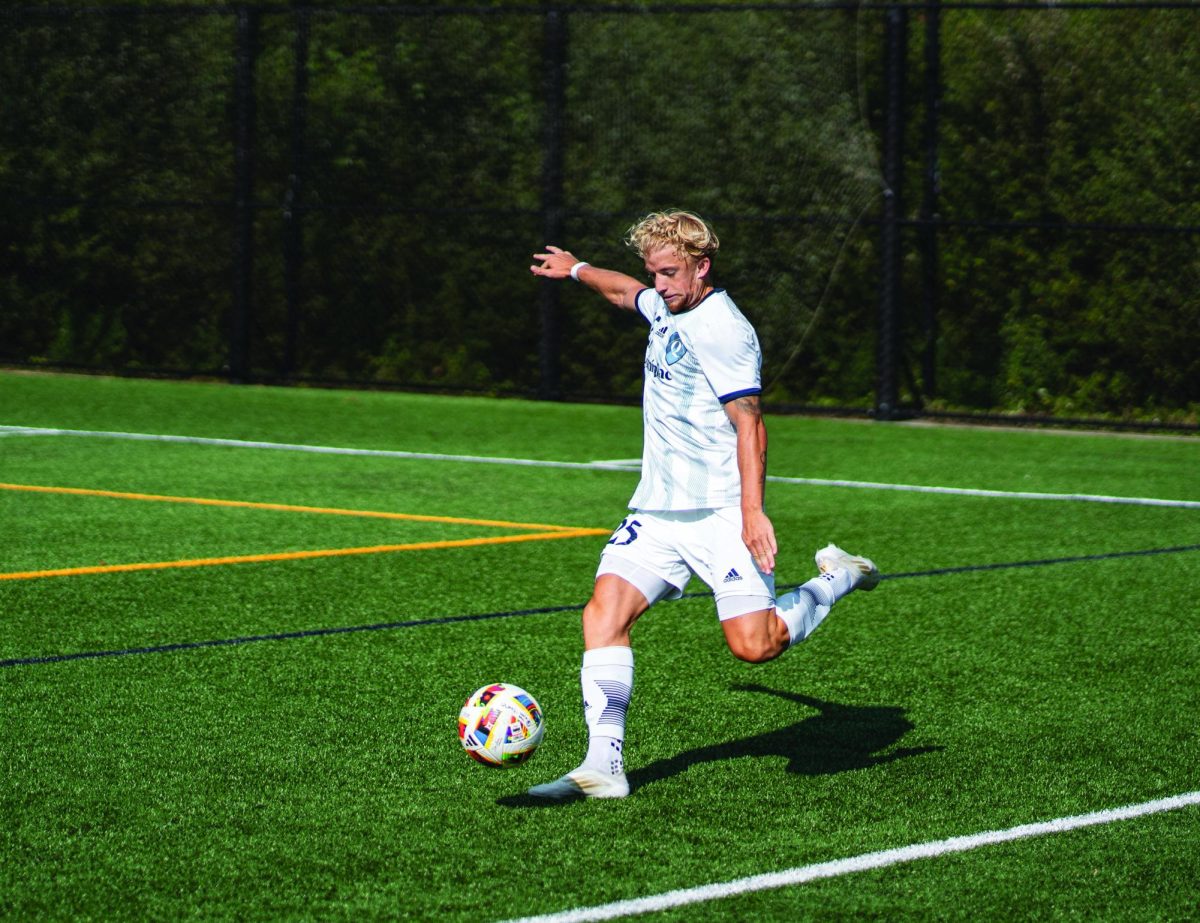 Junior defender Gustaf Rosengren clears the ball in a 2-0 win over Columbia on Aug. 30.