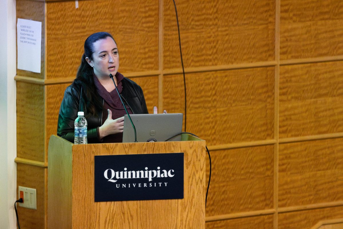 Dr. Kate Manne speaks about misogyny during the Alfred P. Stiernotte lecture on Oct. 17.