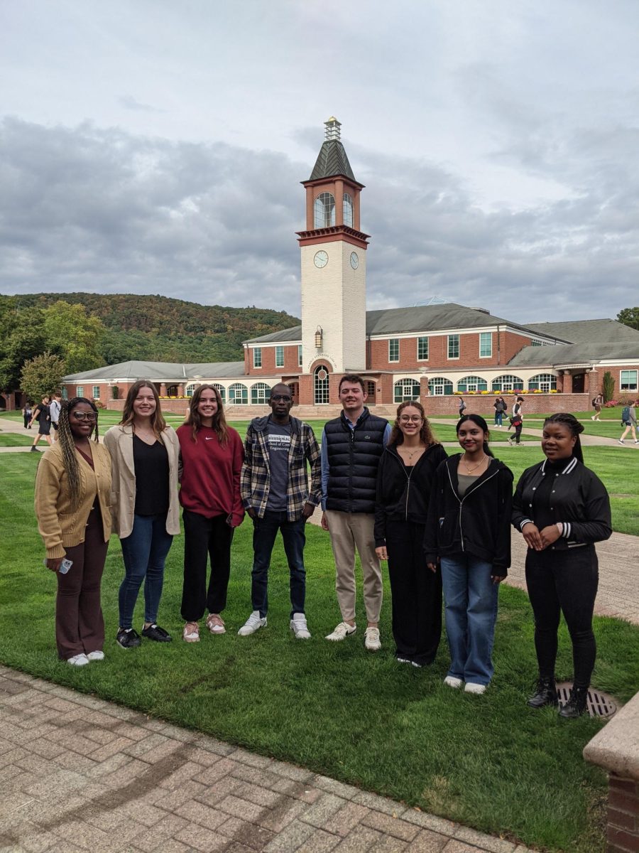 Quinnipiac University’s International Student Advisory Board, from left to right: Scarlet Kelly, Alexandra Martinakova, Damla Gunes, Yusuf Usman, Zolta Sitkei, Laura Lima, Aishwarya Anbu Chezhian, Lizzy Runesu. Not pictured: Shanmuk Venkat Davuluri and Bree Mutuma.
(Photo Courtesy of Sarah Driscoll)