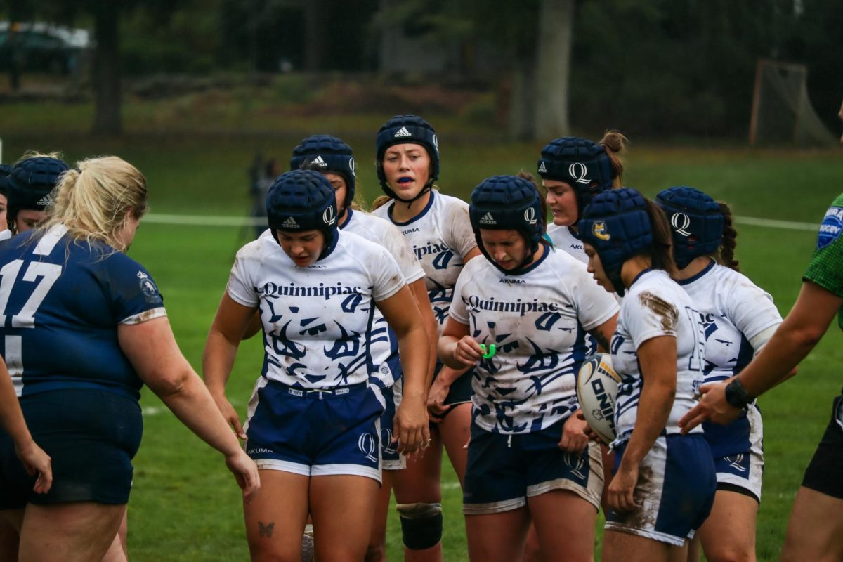 Quinnipiac prepares for a scrum against Penn State on Sept. 29.