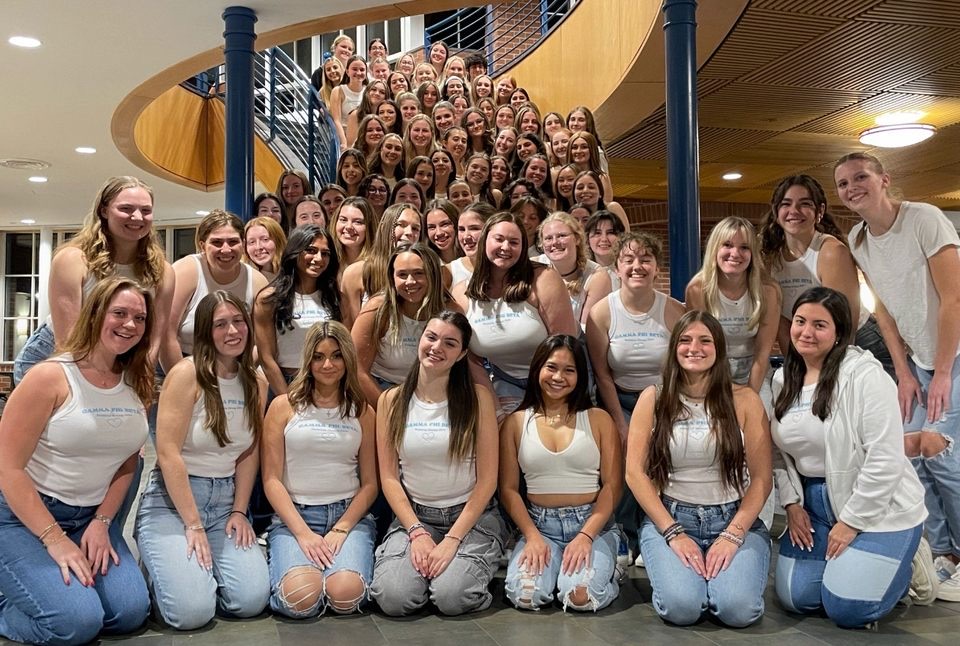 A group picture of Eta Pi chapter of Gamma Phi Beta at “Mac n’ Cheese with GPhiB.”