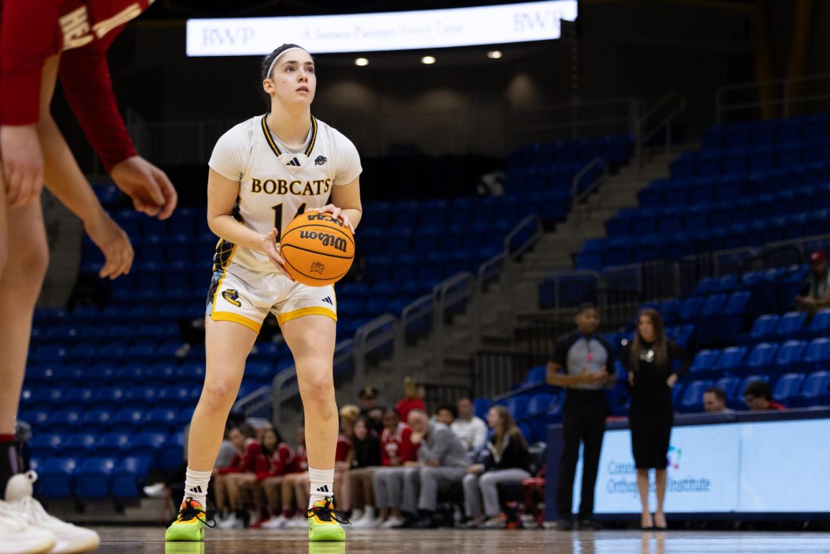 Freshman guard Gal Raviv shoots a free throw in a 71-47 win against Sacred Heart on Feb. 13.