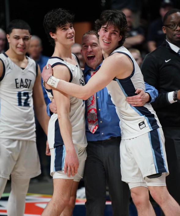 Samsom Reilly (left), Luke Reilly Sr. (center) and Luke Reilly Jr. celebrating at the 2023 D1 Connecticut State Championship.