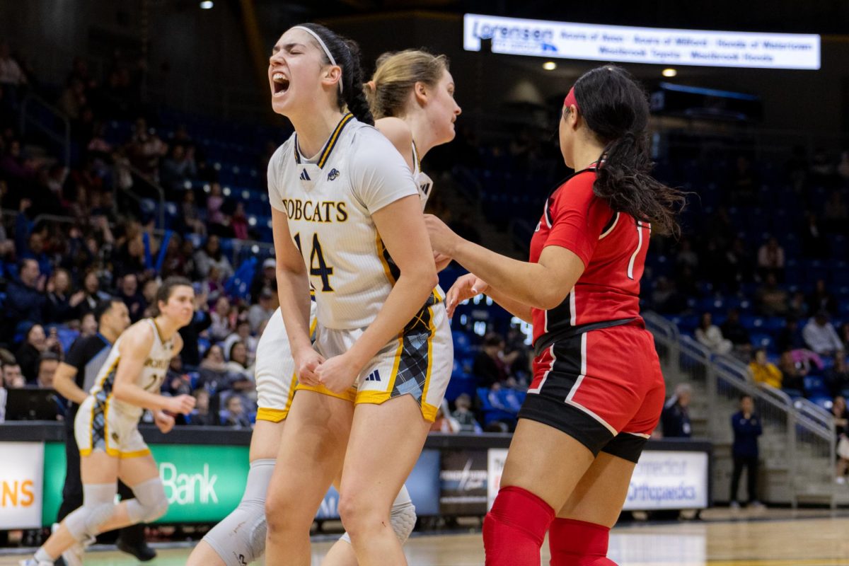 Freshman guard Gal Raviv celebrates after scoring in a 72-65 win against Fairfield on March 8.