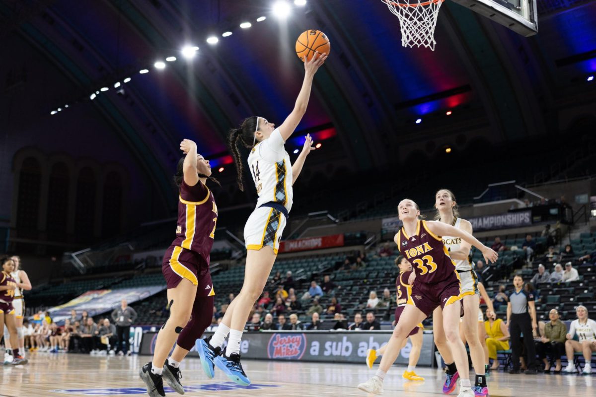 Freshman guard Gal Raviv shoots a layup in a 71-59 victory over Iona in the MAAC Quarterfinals on March 12.