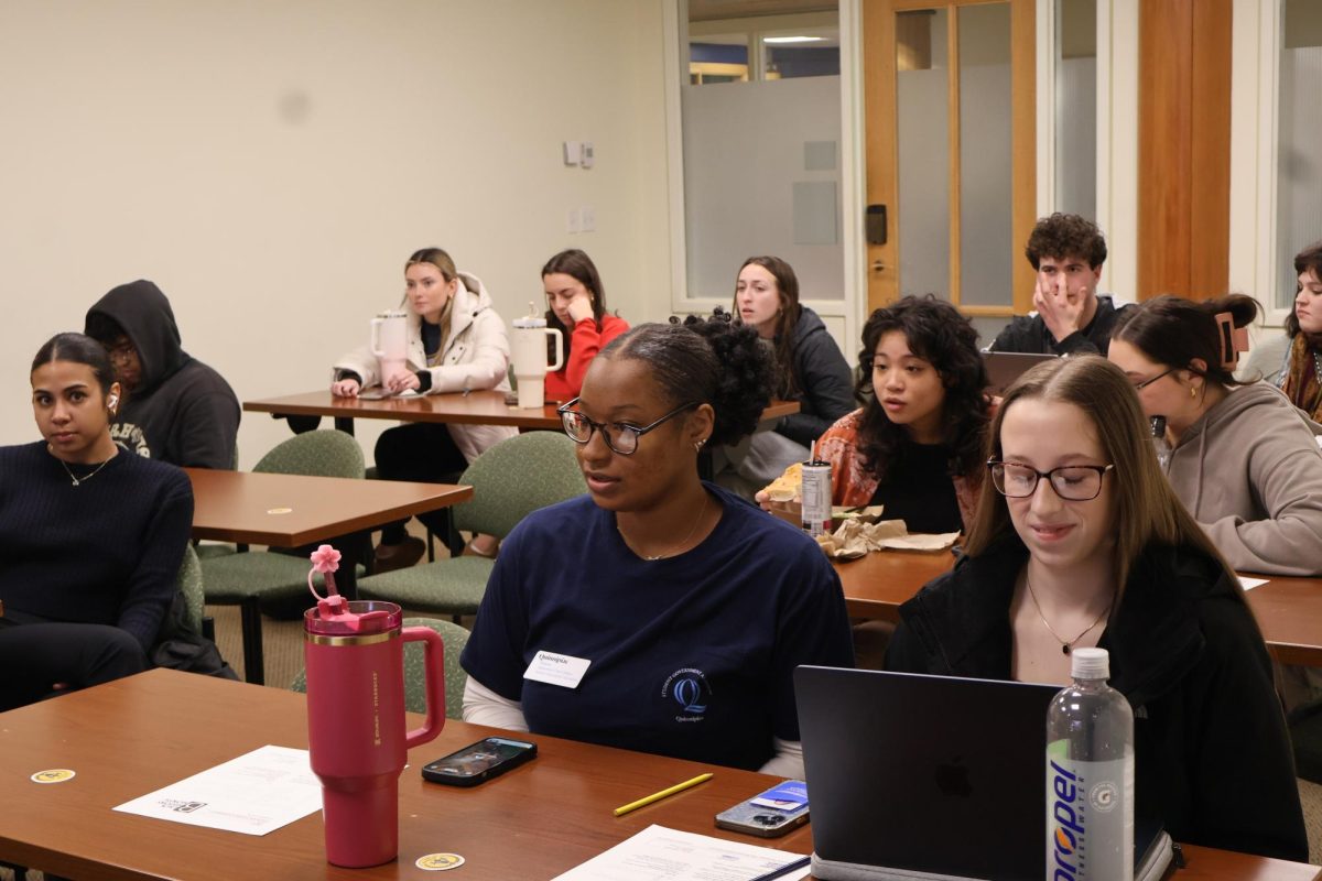 Students gather in the Carl Hansen Student Center room 119 for Black History Month trivia hosted by Quinnipiac University Sociology Club.