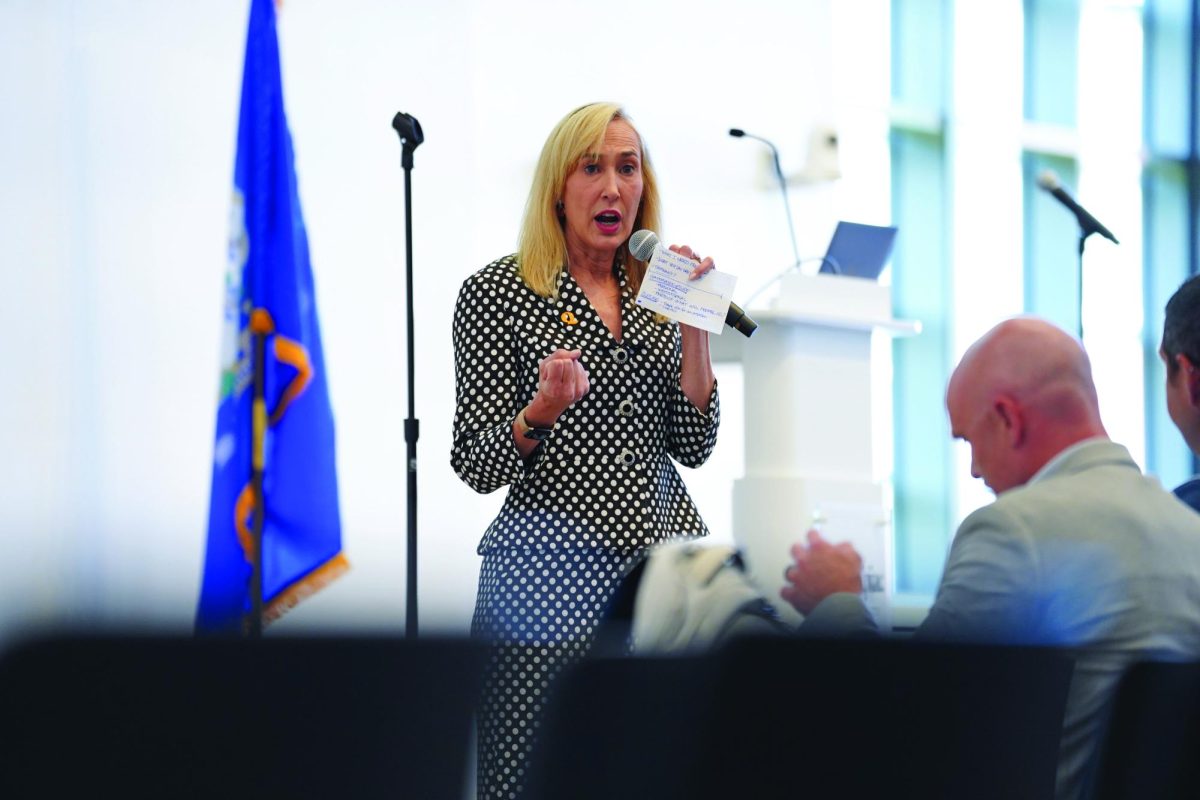 Quinnipiac President Marie Hardin kicks off the Listening Lab conversation.
