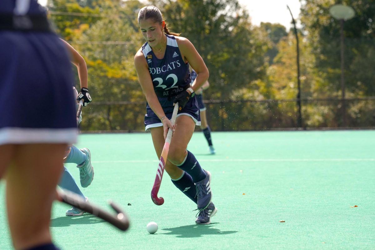 Sophomore midfielder Jule Hoefer stick handles down the field against Columbia on Sept. 14. 
