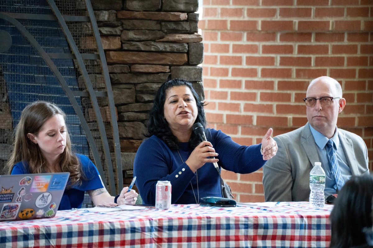 Speakers at the Healthcheck on Constitutional Governance from left to right: Professor of Political Science Candice Travis, Associate Professor of Legal Studies Sujata Gadkar-Wilcox, Professor of Political Science Scott McLean.

