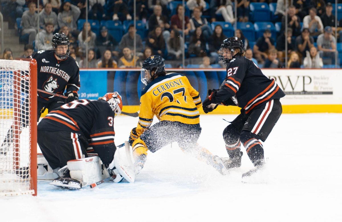Junior forward Andon Cerbone tries to score on Northeastern on Oct. 6. 