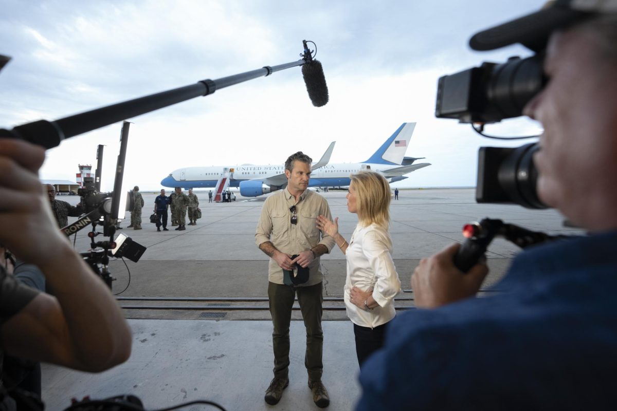 Secretary of Defense Pete Hegseth engages with Fox News Host Laura Ingraham during his visit to Naval Station Guantanamo Bay, Cuba, Feb. 25, 2025. (DoD photo by U.S. Navy Petty Officer 1st Class Alexander C. Kubitza)