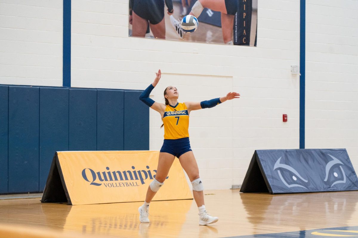 Senior outside hitter Yagmur Gunes versus Merrimack on Oct 2nd.