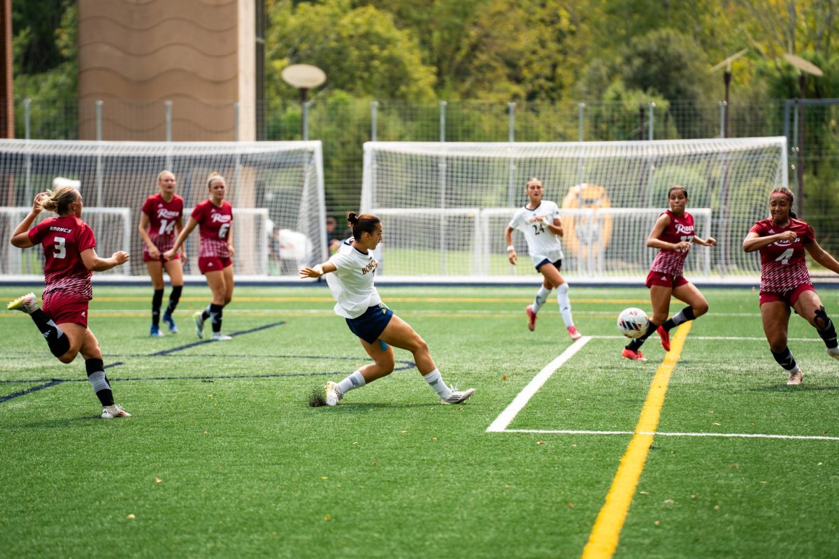 Senior midfielder Milena Branco shoots against Rider on Sept. 6.