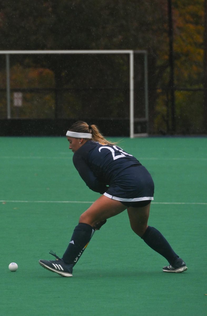 Sophomore midfielder Lucia Donati hits ball down field against Lafayette on Oct. 12. 