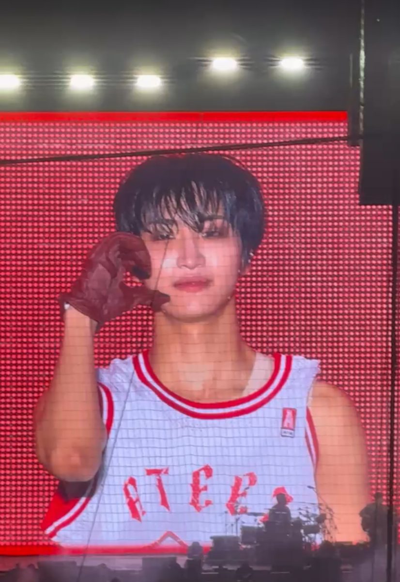 Park Seonghwa of K-pop band Ateez perfoming at Citifield in New York City on July 13.