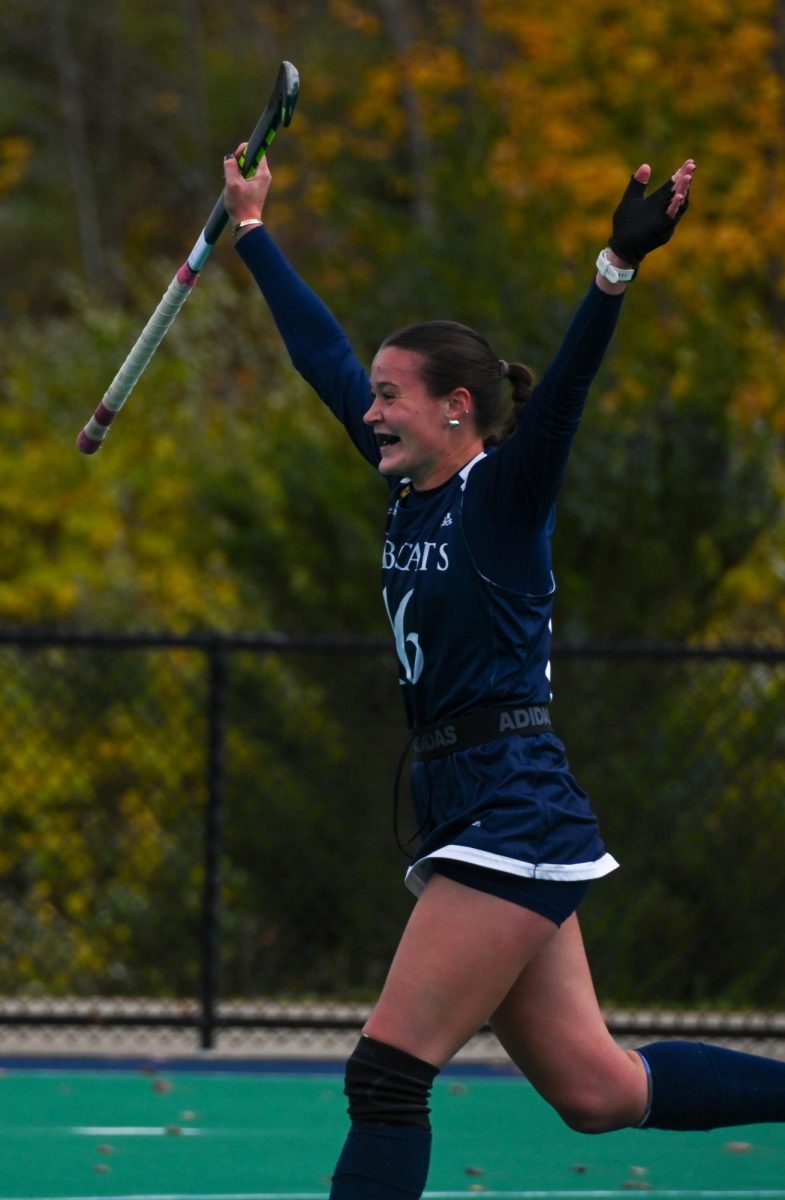 Senior midfielder Mo Quaile cheering after scoring a goal against UConn on Oct. 31.