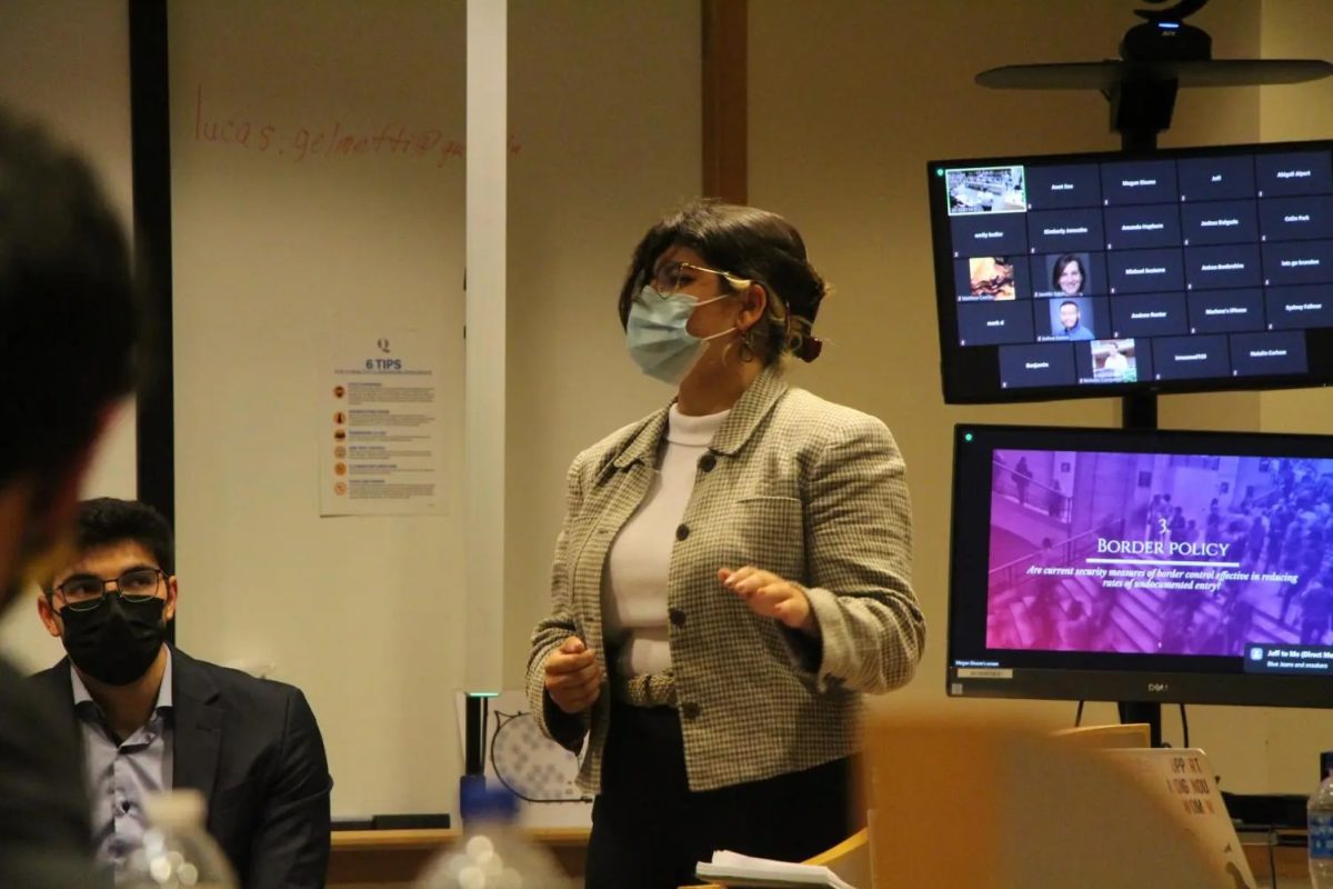 Political science major Alyssa Arends ‘24 debated about border policy for the QU Democrats in a debate with the Quinnipiac College of Republicans on Oct. 20, 2021. 